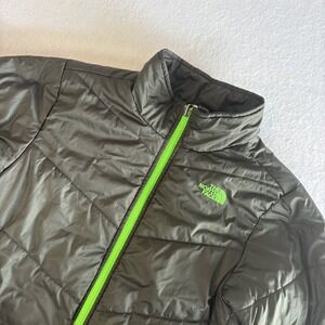 The North Face Boys Gray Puffer Jacket Coat Lime Green Zip Size XL 18/20